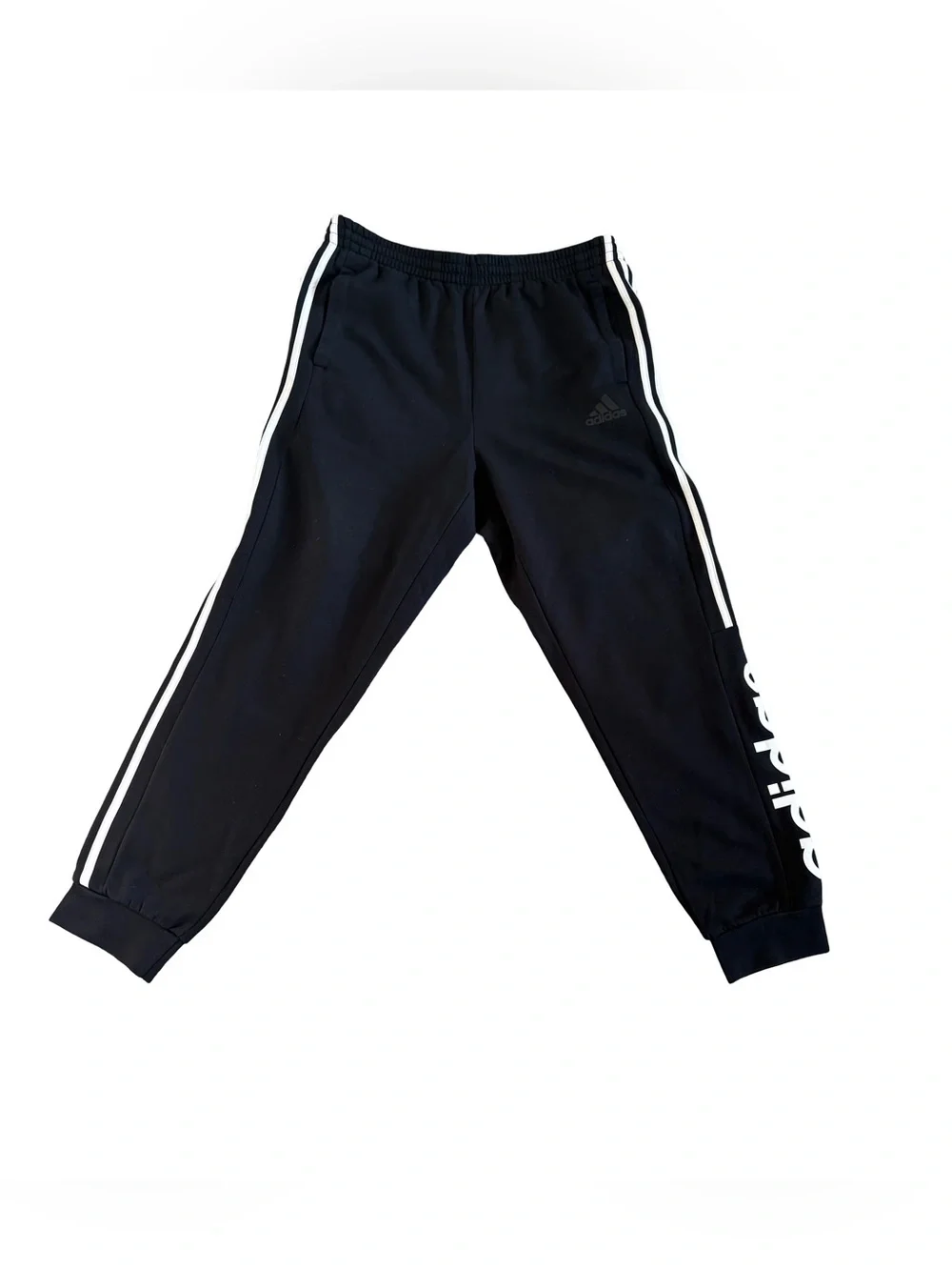 adidas Black Joggers with White Side Stripes and Logo Print
